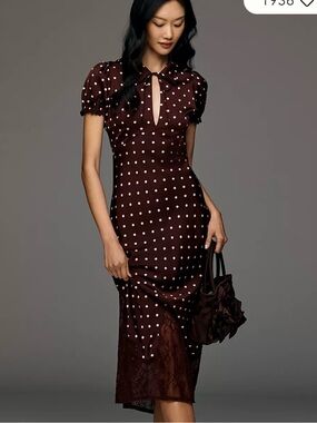 Arose Studio Nerina Collared Lace Midi Dress Medium